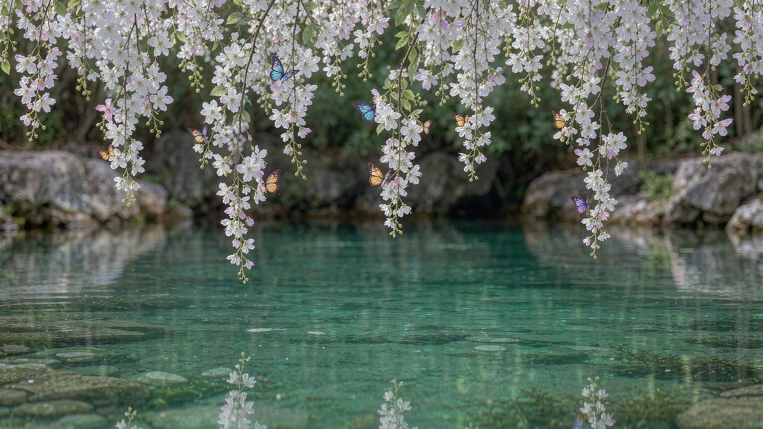 Close-up of butterfly tree blossoms and butterflies at Butterfly Spring