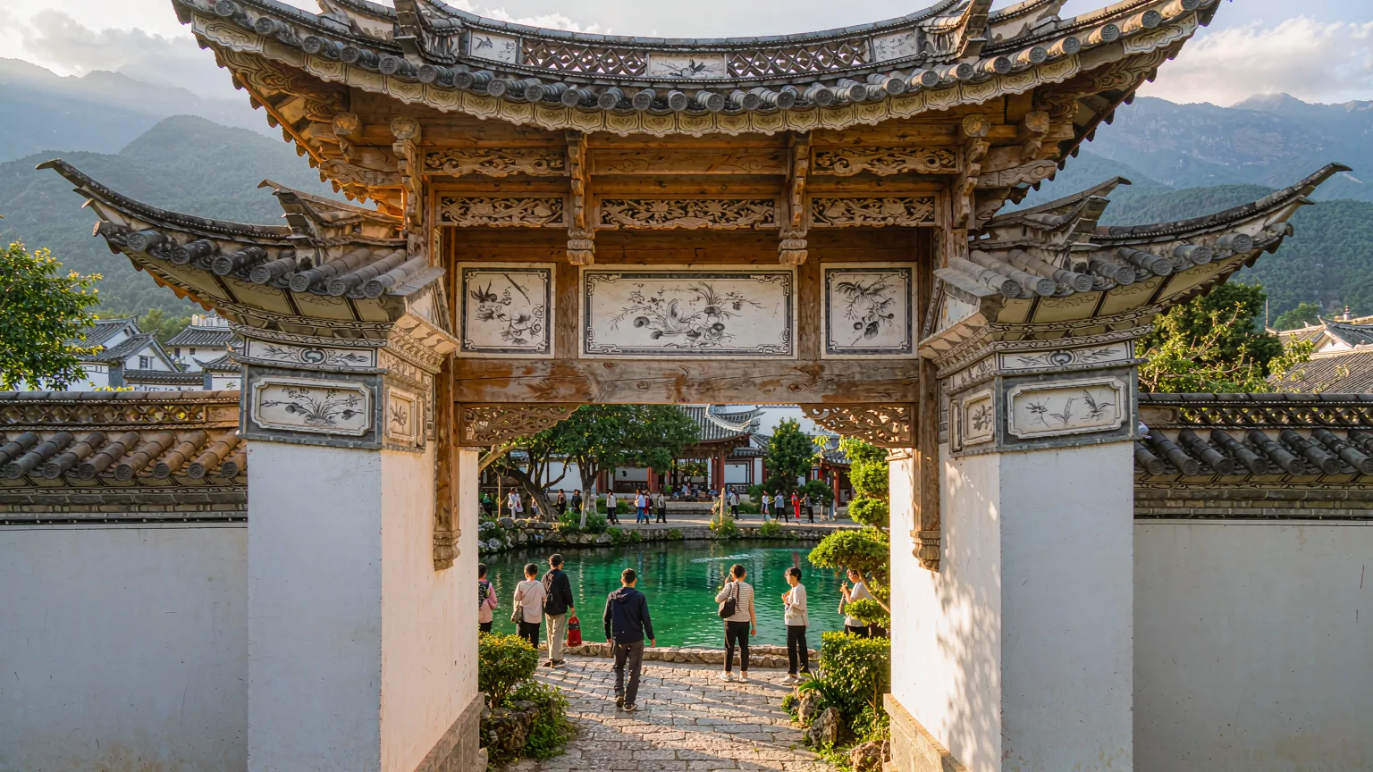 Stone pathway and Bai gate leading to Butterfly Spring in Dali