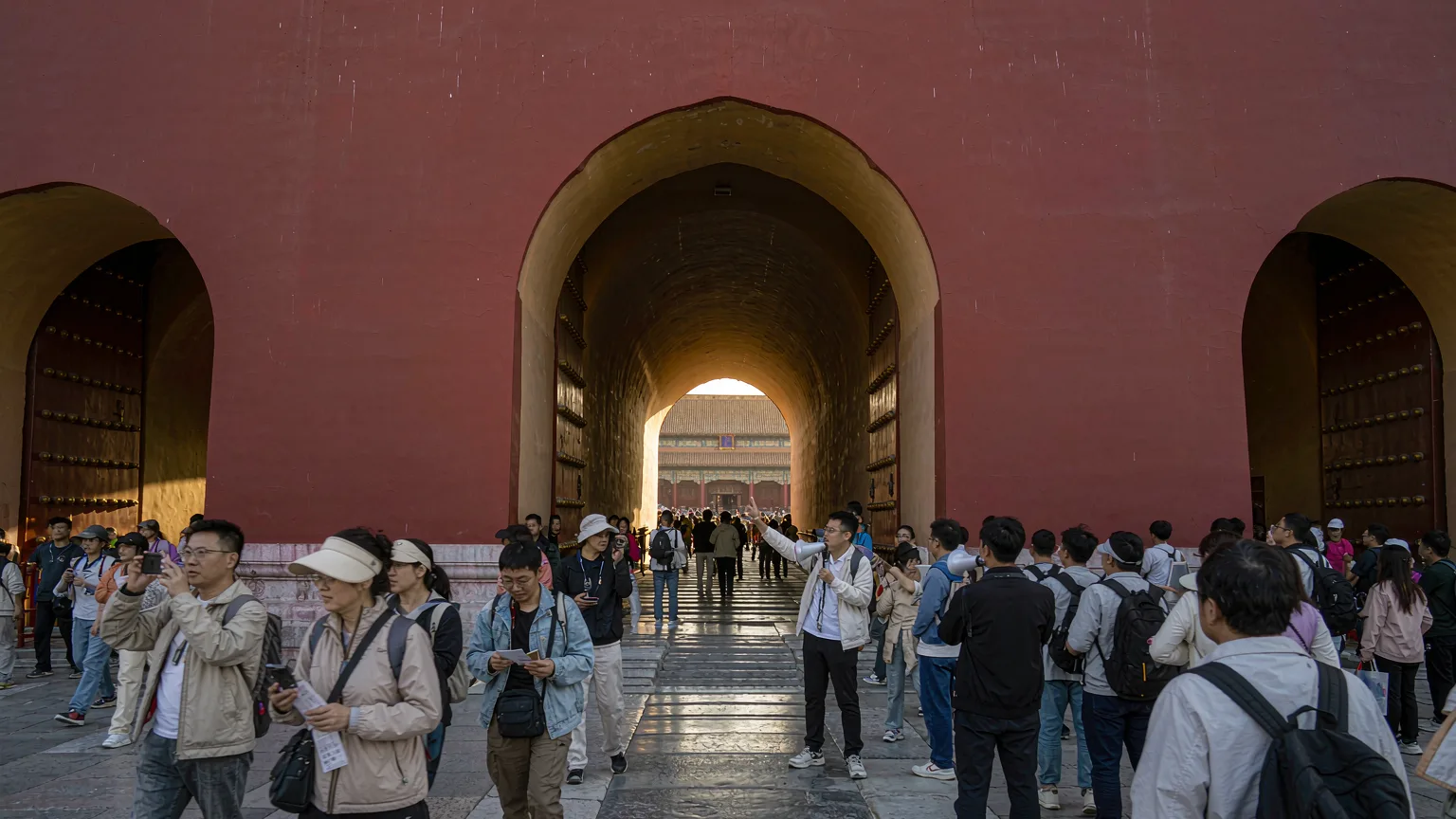 Tourists entering the Forbidden City through the Meridian Gate