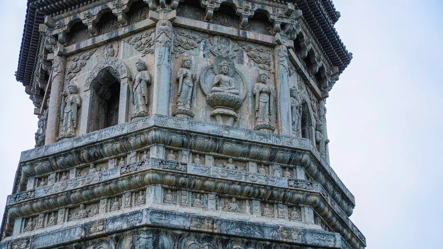 Detailed stone carvings on the Vajra Throne Pagoda