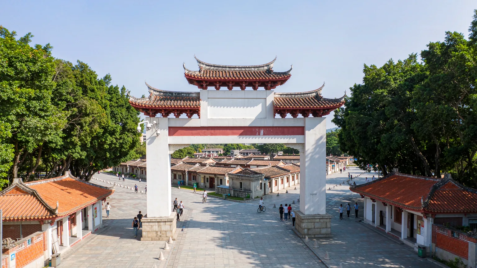 Visitors entering Jimei School Village through the main gate