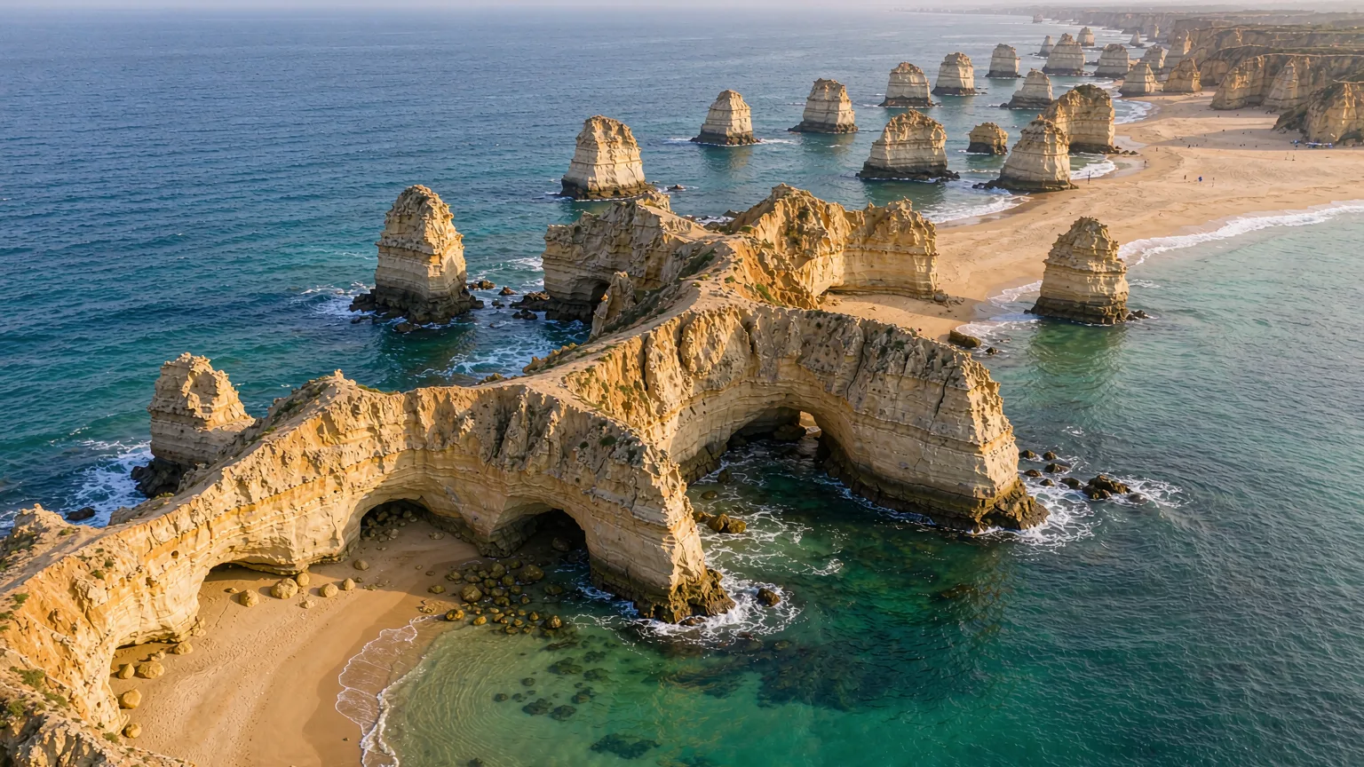 Aerial view of Jinshitan's eroded rock formations and coastline