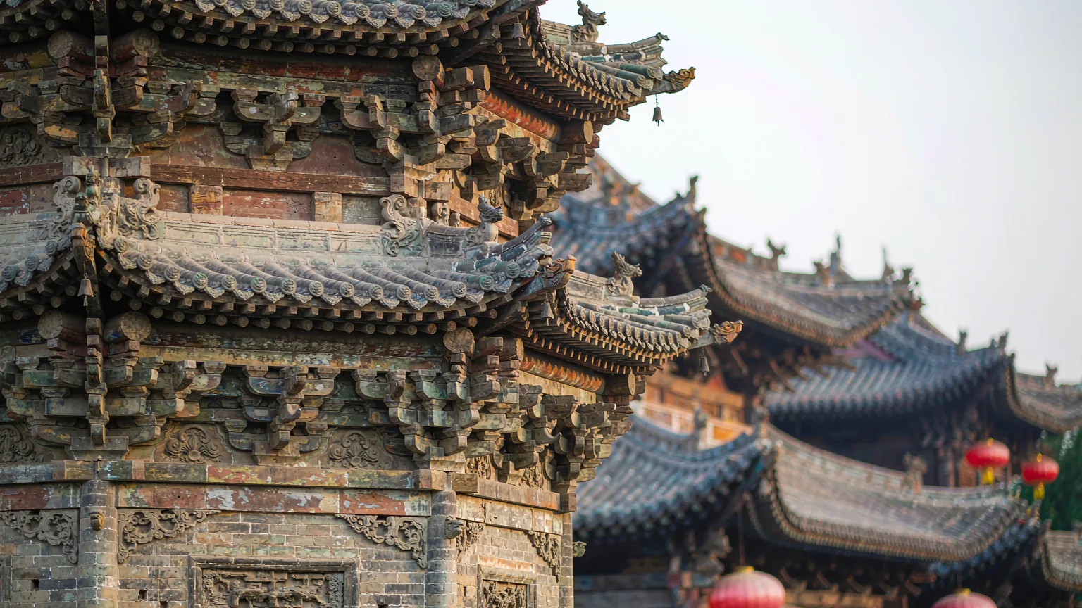 Detailed brickwork and eaves of Wenfeng Pagoda in Luoyi Ancient City