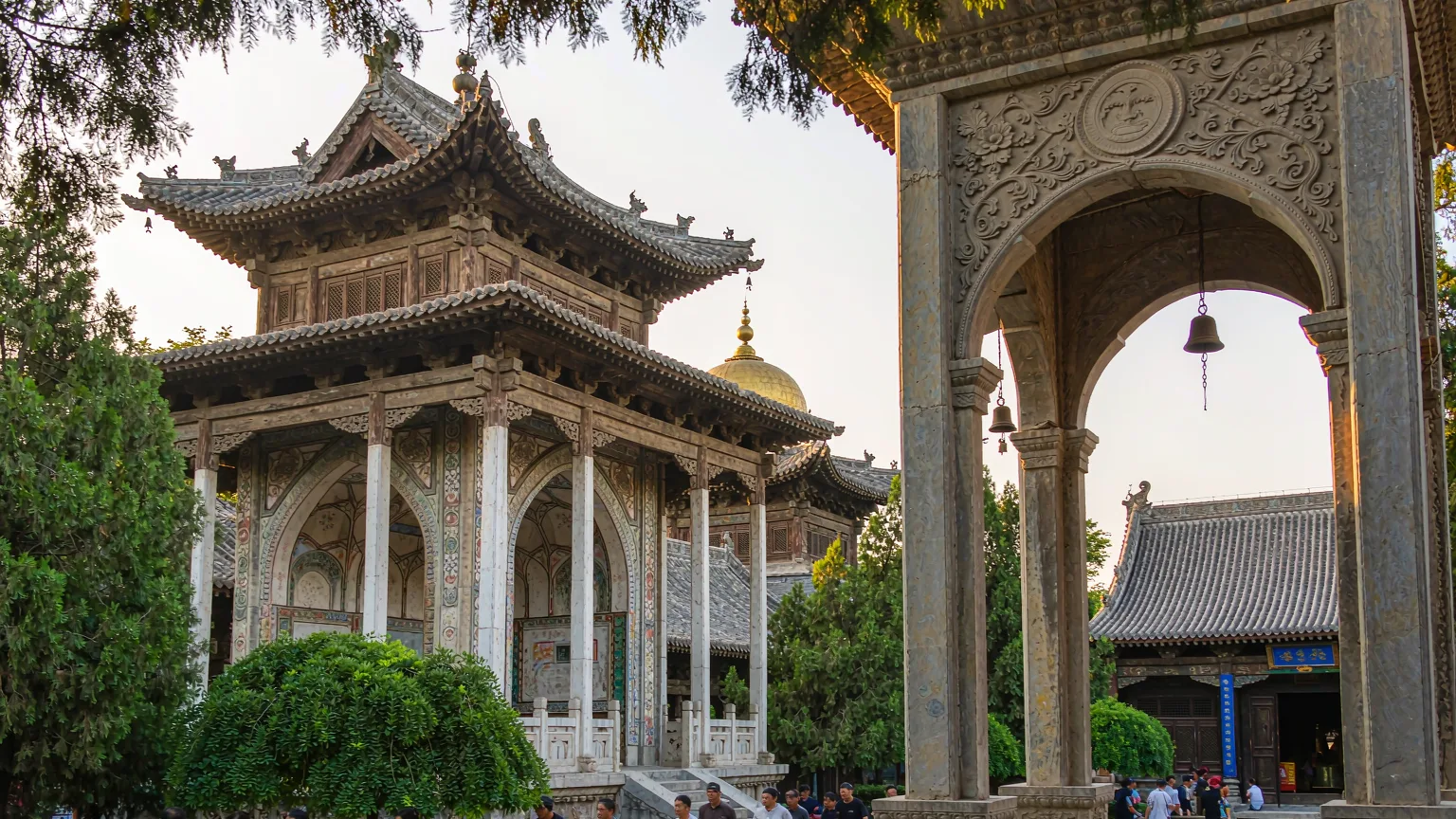 Great Mosque of Xian with Chinese architecture and peaceful courtyard