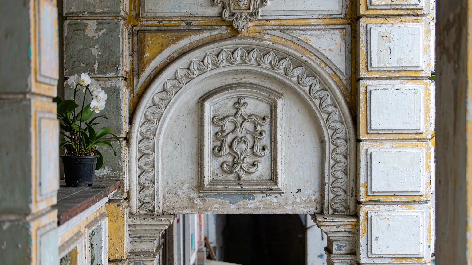 Close-up of ornate archway detail in Qilou Old Street