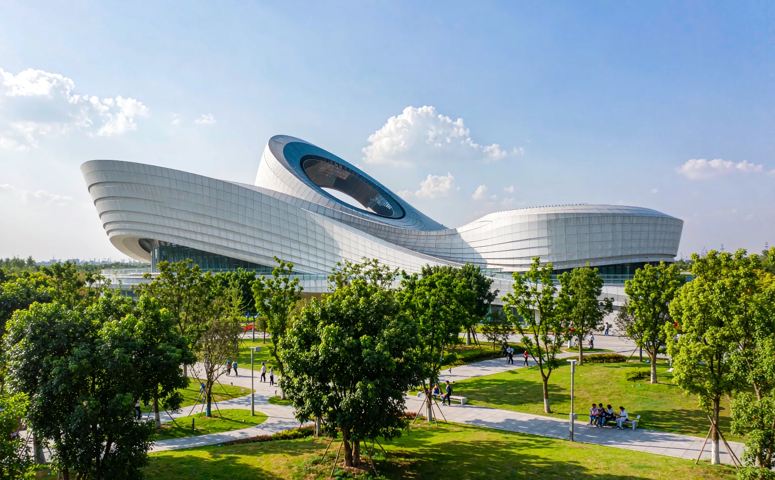 The modern Sanxingdui Museum building surrounded by parkland