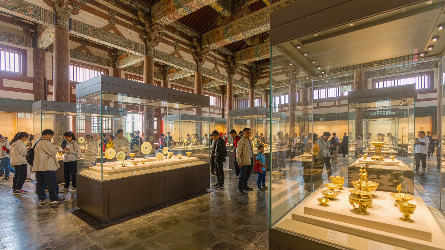 Interior gallery of Shaanxi History Museum with ancient artefacts on display