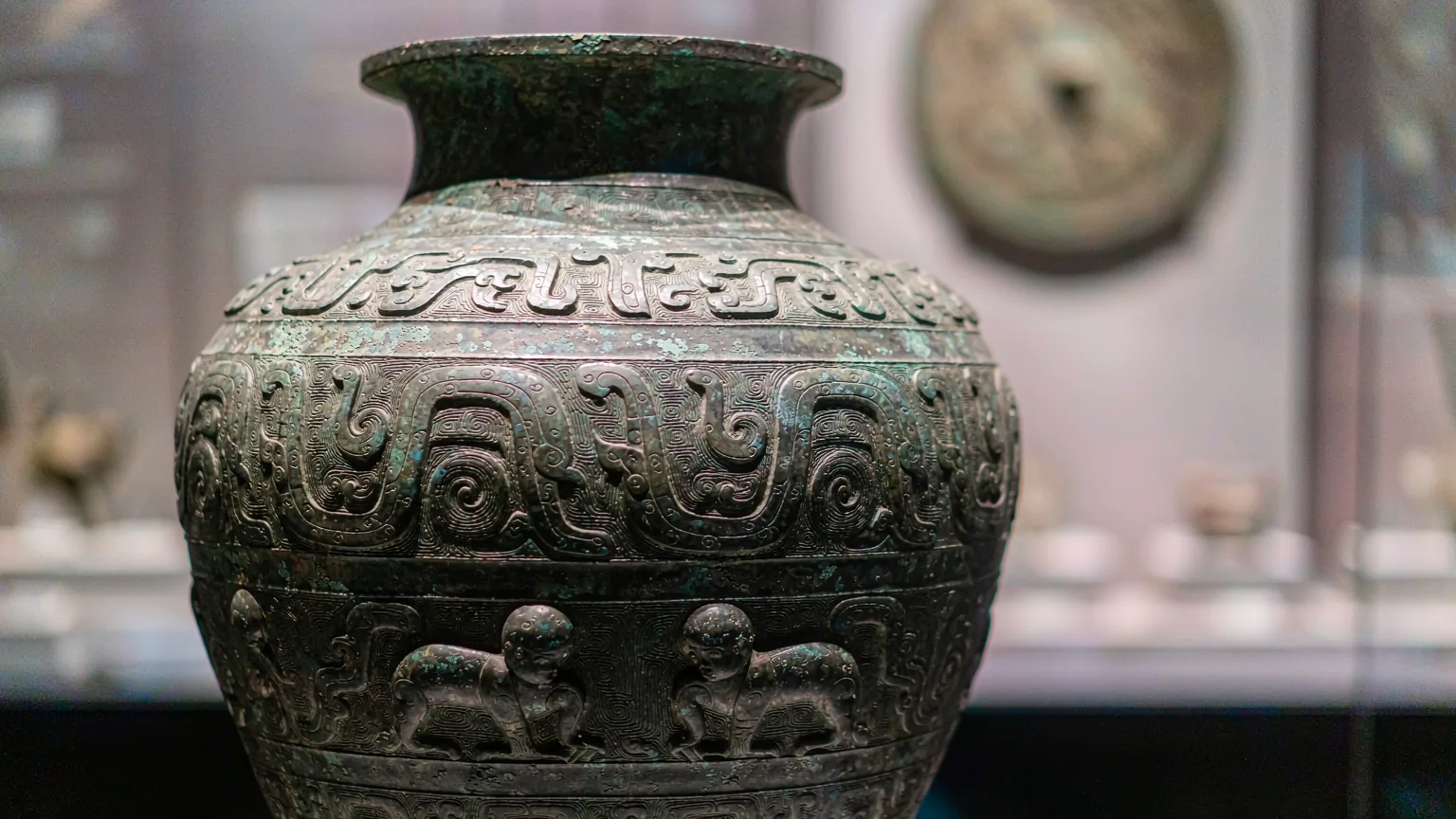Close-up of a Han dynasty bronze artifact in Shenzhen Museum