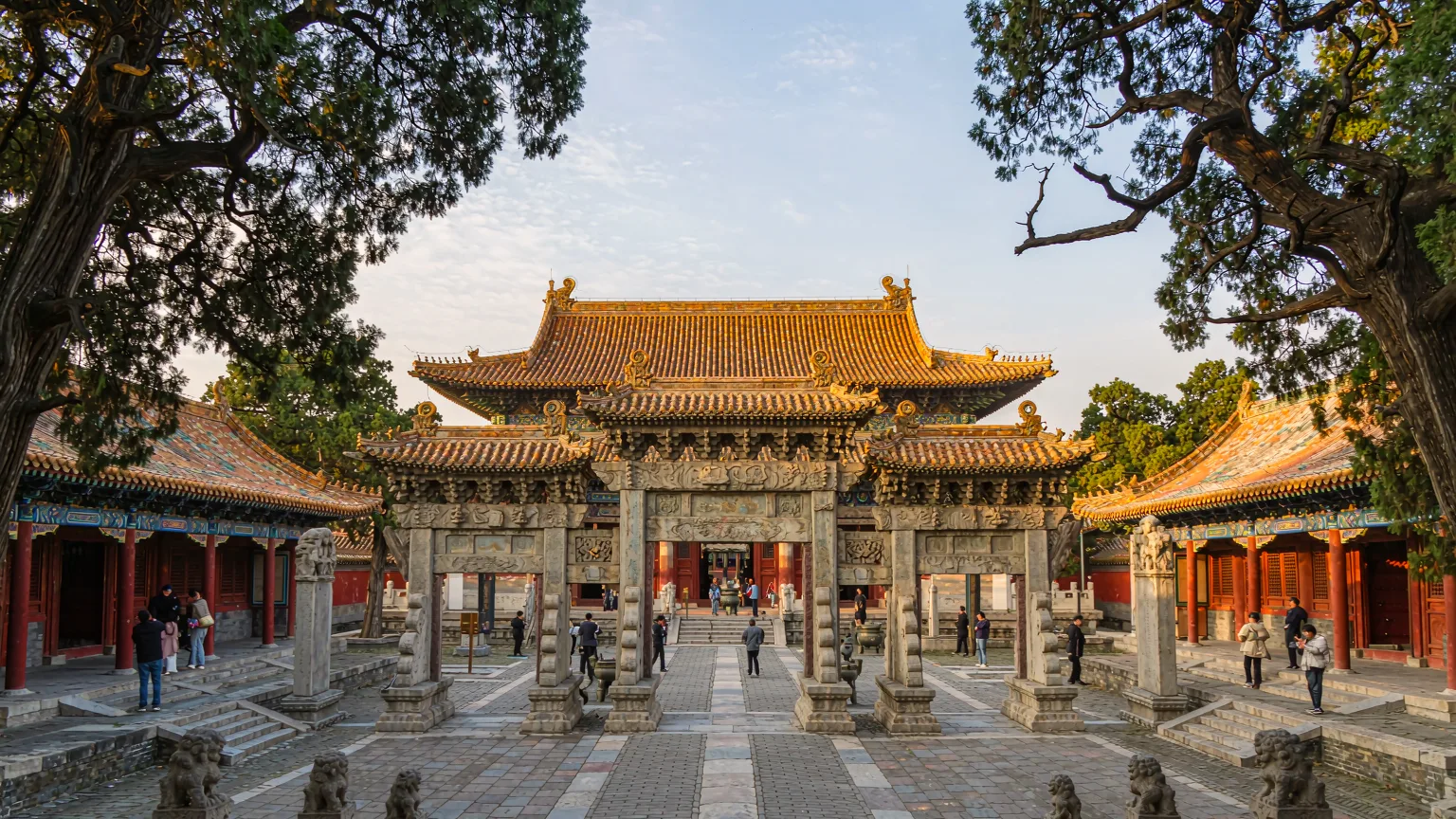 Sprawling courtyards and ancient cypress trees at Temple of Confucius