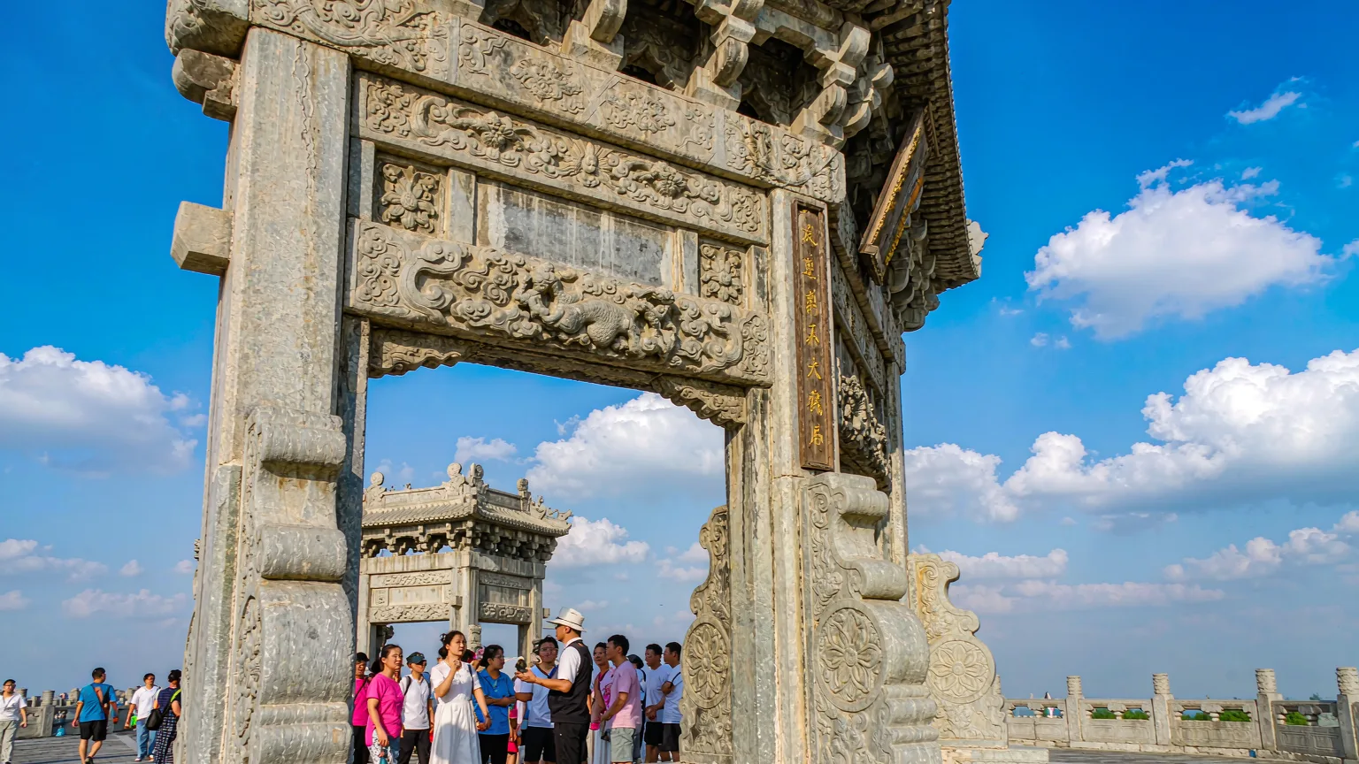 Tour group entering through Lingxing Gate at Temple of Confucius