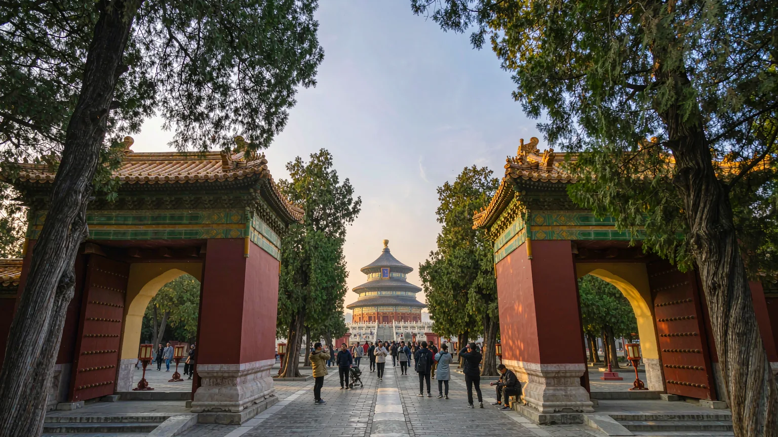 Visitors entering Temple of Heaven through South Gate