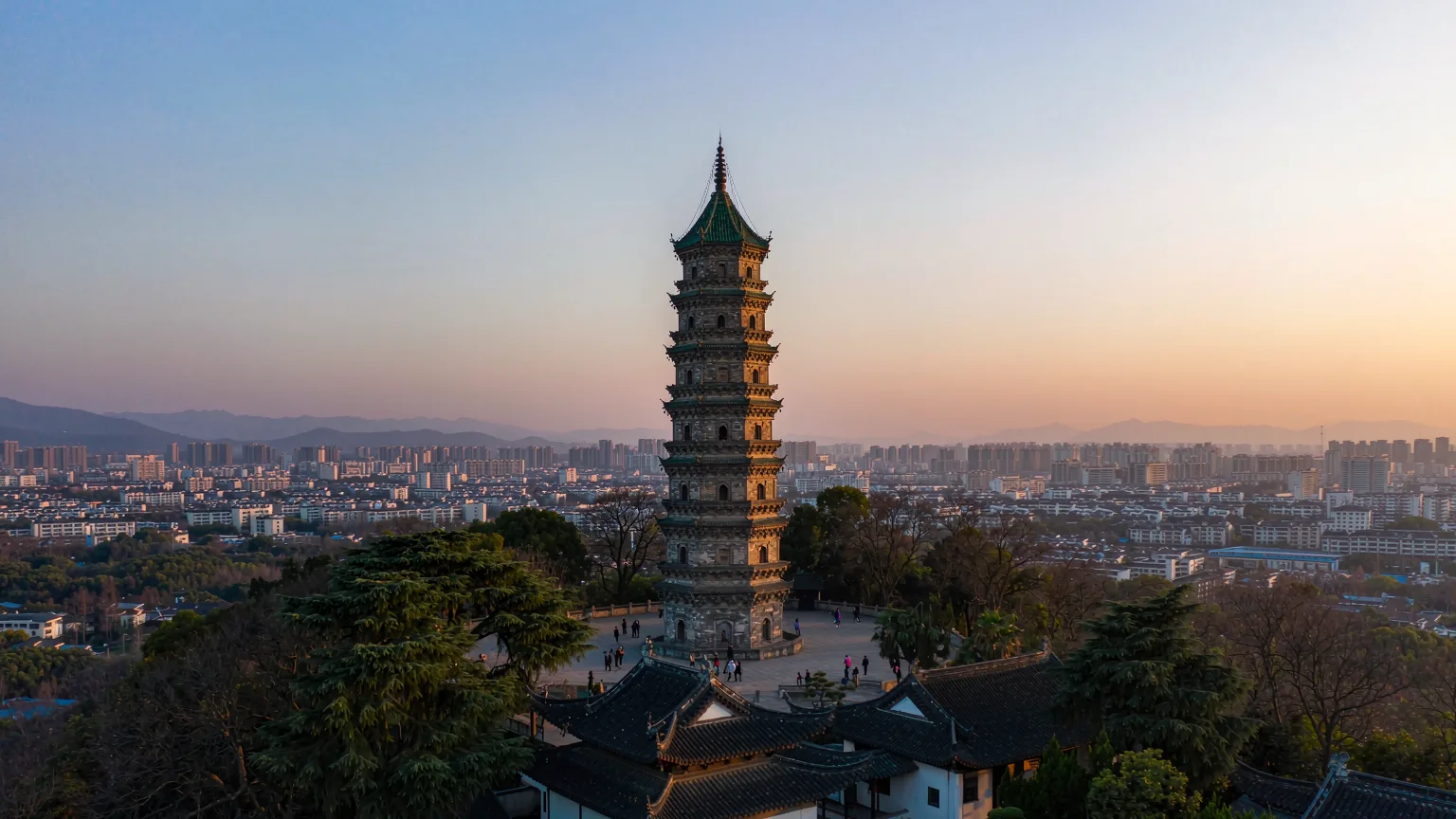 Tiger Hill with Yunyan Pagoda amid trees in Suzhou