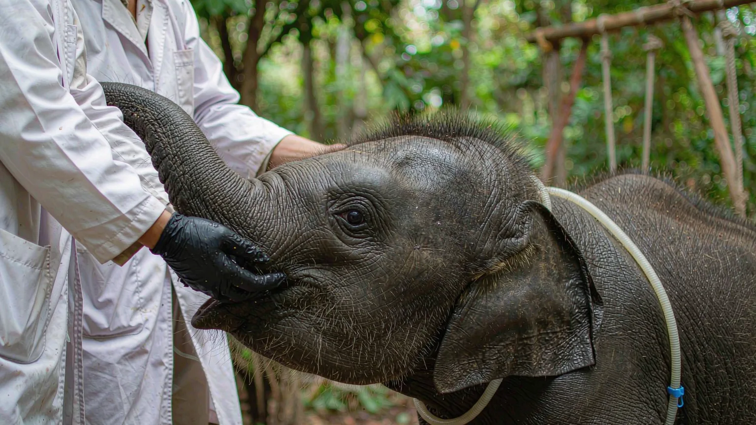 Veterinarian caring for young elephant at Wild Elephant Valley hospital