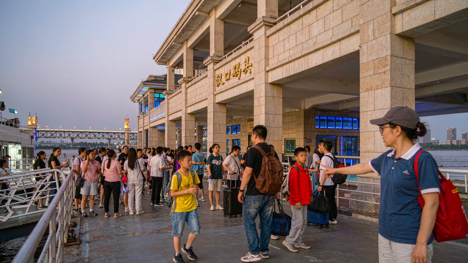 Tourists boarding a night cruise at Hankou dock in Wuhan