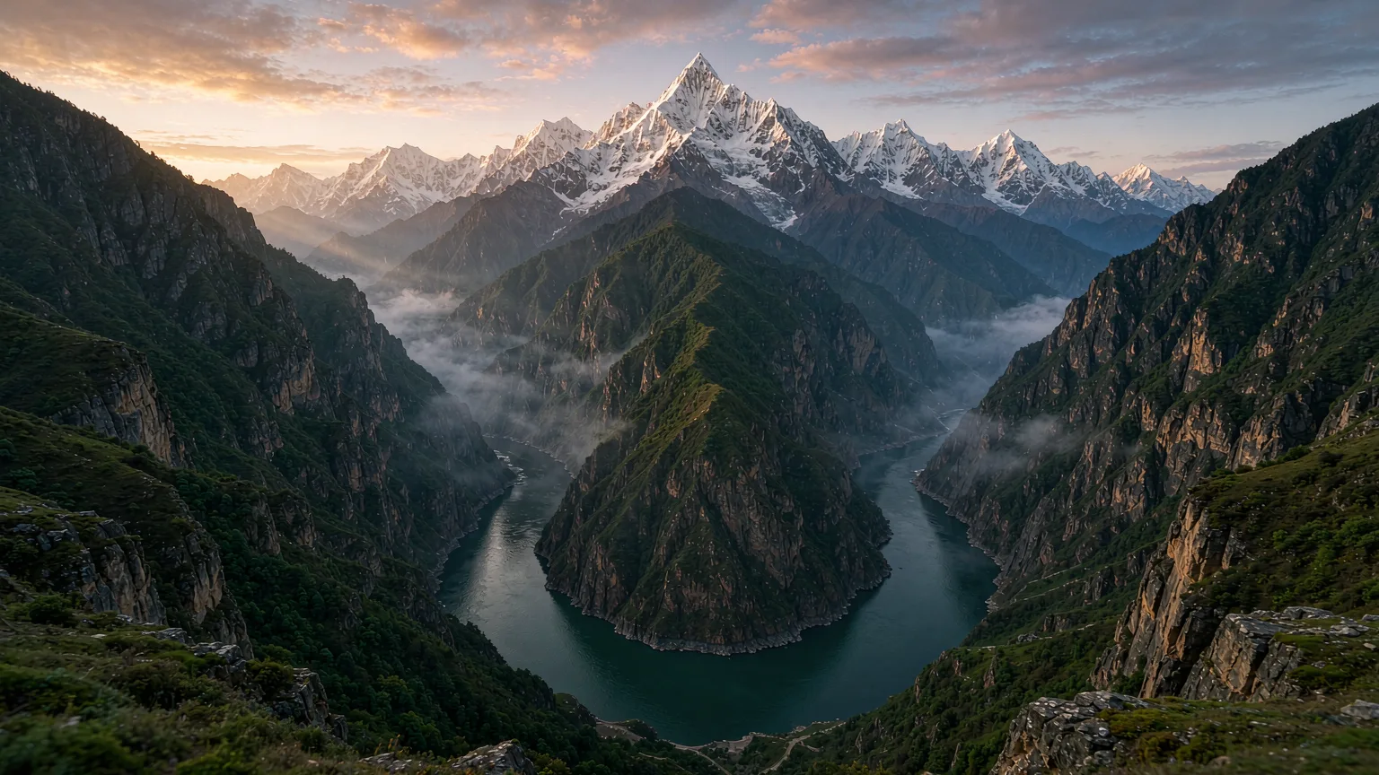 Horseshoe bend of Yarlung Tsangpo River around Namcha Barwa peak