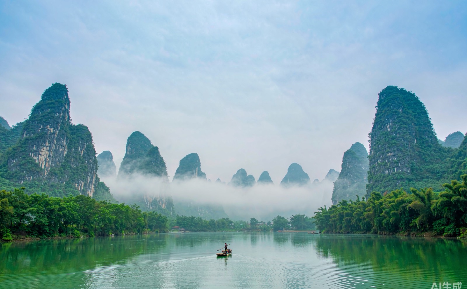 Guilin Li River landscape with karst peaks